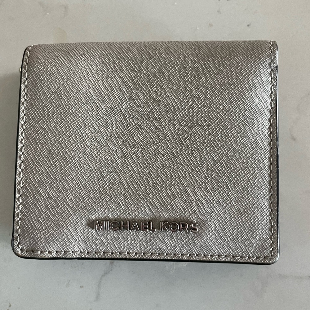 Silver Michael Kors Gray Wallet with silver logo